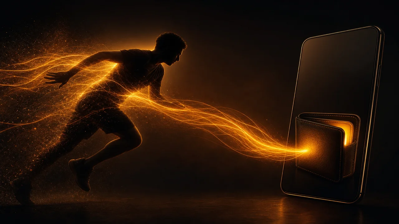 Zacht abstract licht dat beweging in minuten op een telefoon suggereert, zonder tekst